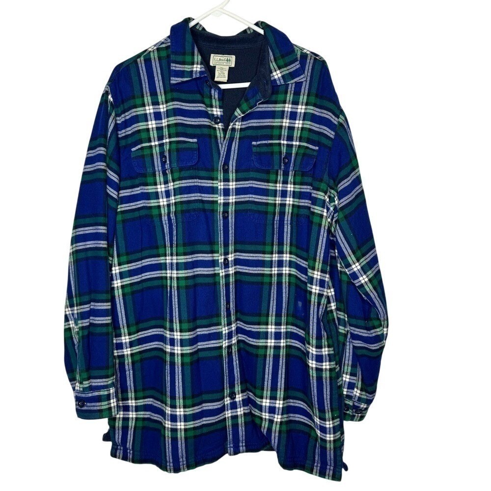 L L Bean Mens Plaid Shacket Heavy Thick Fleece Workwear Chore Ranch Barn Country